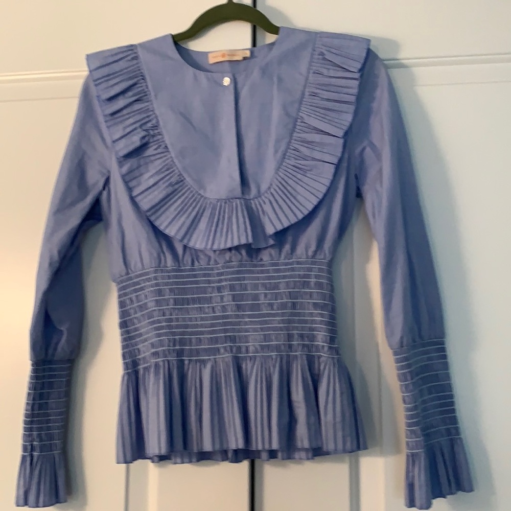 Blue Ruffled Women's Top
